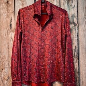 Pullover Button Up (Red Lightweight Metallic Snakeskin Bling) Size M